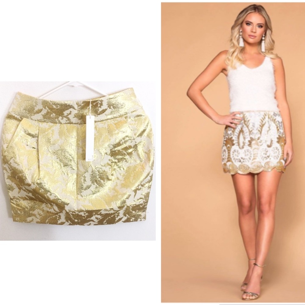 LINE & DOT Gold floral jacquard skirt side pockets